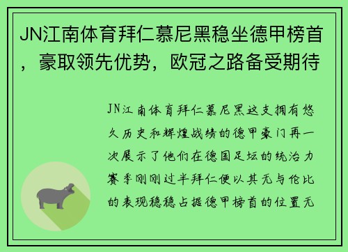 JN江南体育拜仁慕尼黑稳坐德甲榜首，豪取领先优势，欧冠之路备受期待